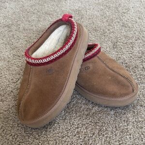 UGG Tasman Suede Slippers with Red Accents